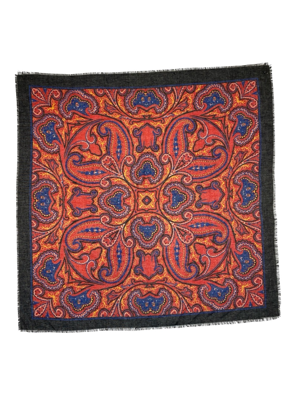 Paisley Boho Ornate Raw Hem Fringe Classic Square Scarf 31”X 31”